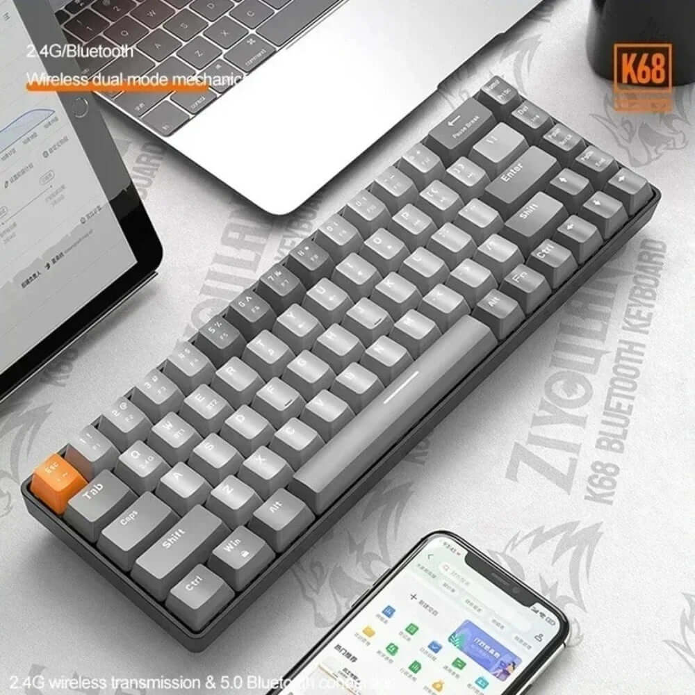 "Wolf K68 Wireless Mechanical Keyboard – Dual Mode, Hot-Swappable, RGB Backlit - Nevolta"
