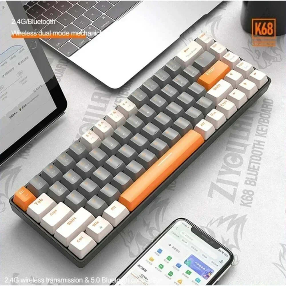"Wolf K68 Wireless Mechanical Keyboard – Dual Mode, Hot-Swappable, RGB Backlit - Nevolta"