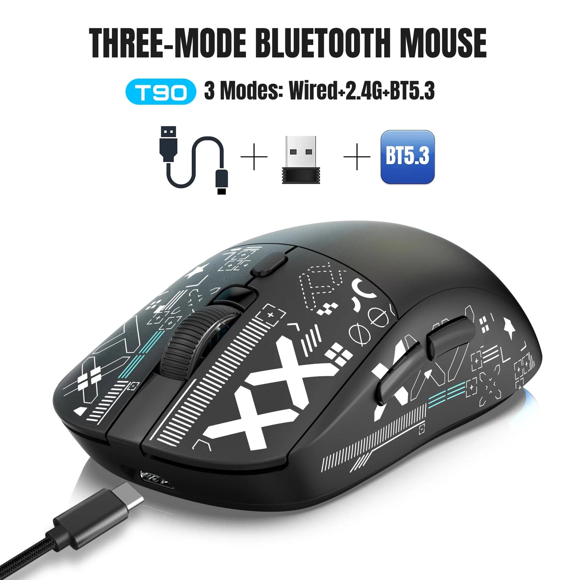 Popular HXSJ T90 2.4G 3-mode silent buttons ergonomic Colorful RGB Backlit 650mAh rechargeable wireless gaming mouse for laptop Nevolta