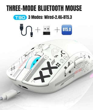 Popular HXSJ T90 2.4G 3-mode silent buttons ergonomic Colorful RGB Backlit 650mAh rechargeable wireless gaming mouse for laptop Nevolta