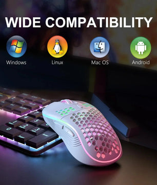 2.4G Wireless RGB Lighting Charging Mouse with Adjustable DPI Ergonomic Honeycomb Design Gaming Mouse for Desktop Laptop Nevolta