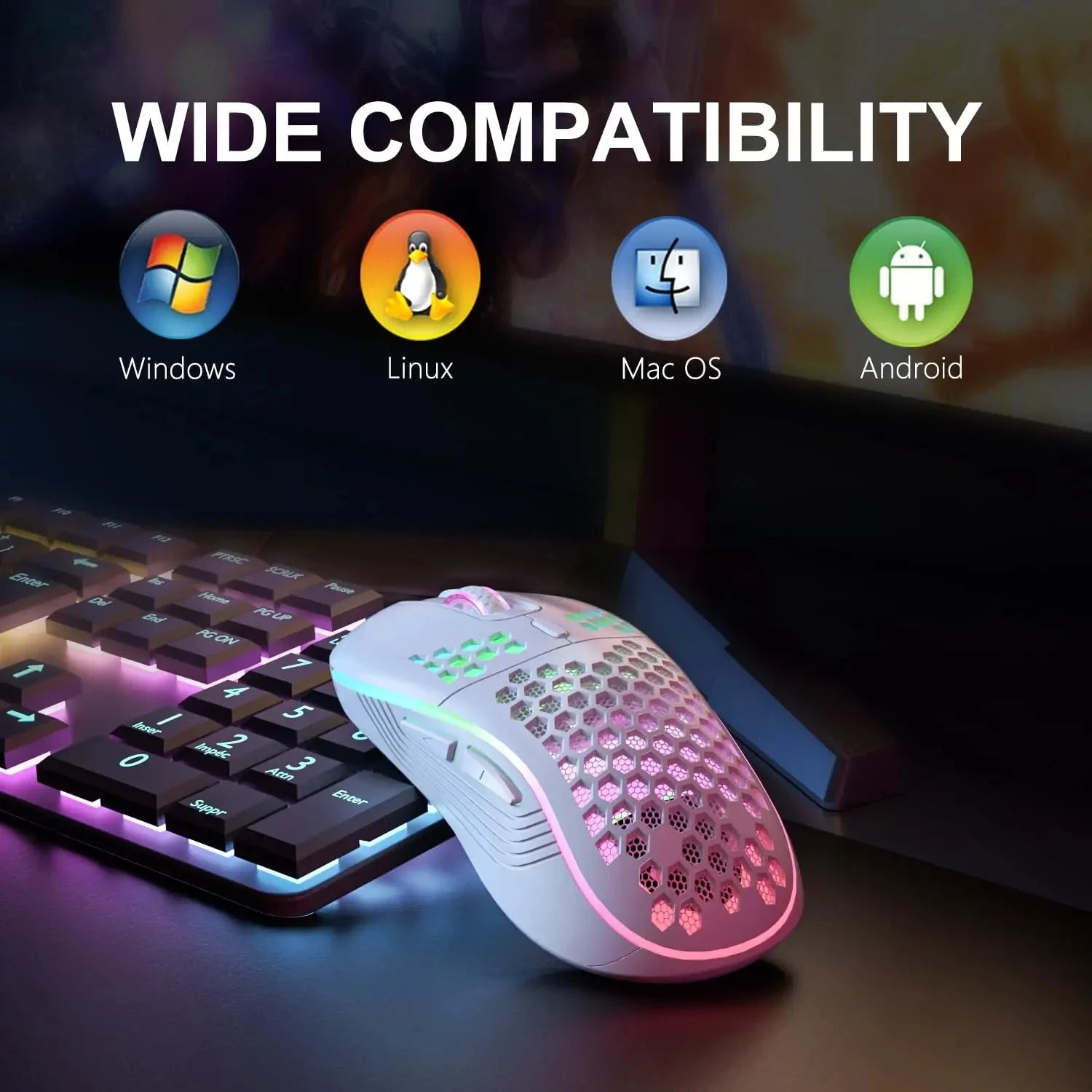 2.4G Wireless RGB Lighting Charging Mouse with Adjustable DPI Ergonomic Honeycomb Design Gaming Mouse for Desktop Laptop Nevolta