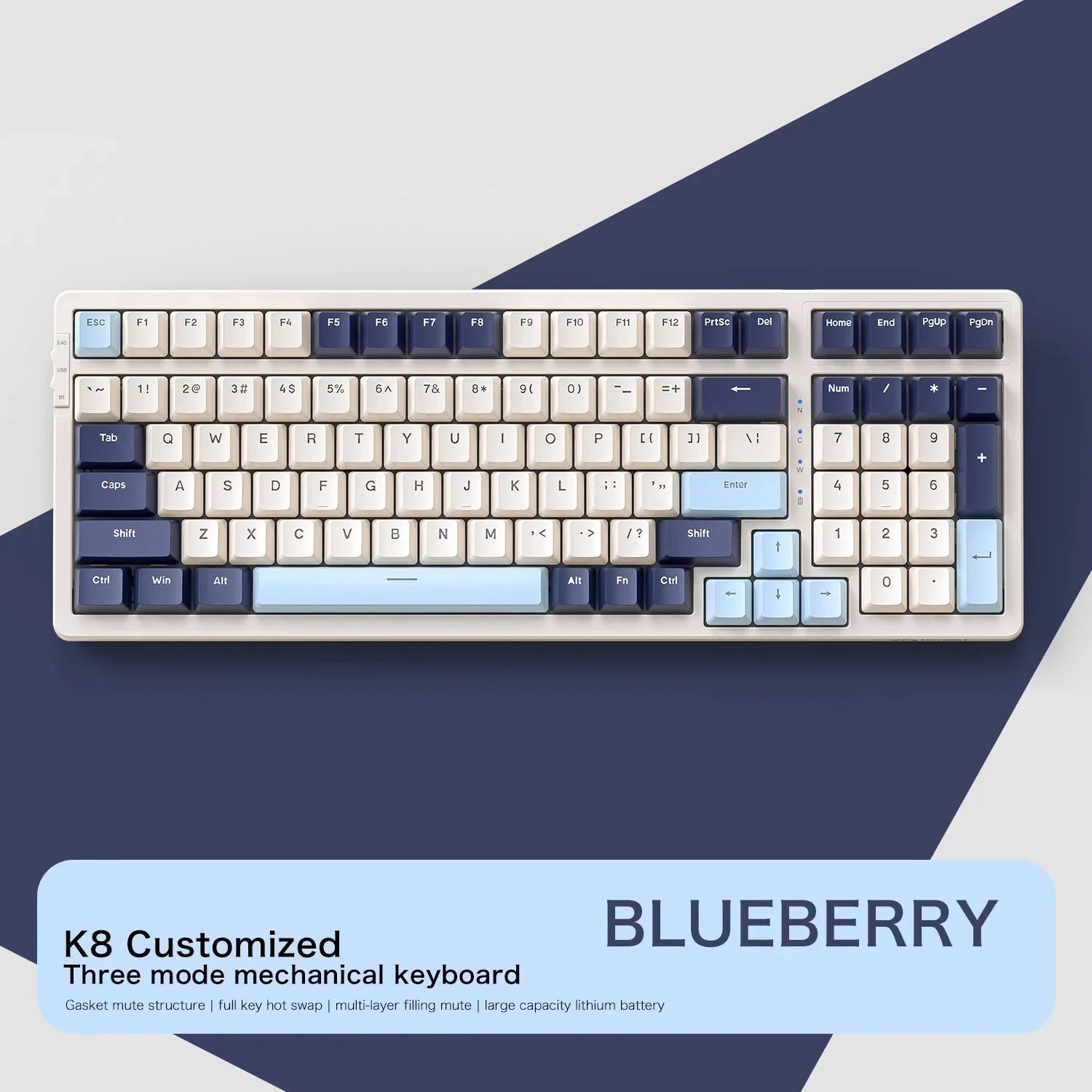 K8 100 Key Wireless Mechanical Keyboard Tri-mode Connection,Full Key Hot Swap,lighting Effects,Gasket Muffler Structure, Laptops Nevolta