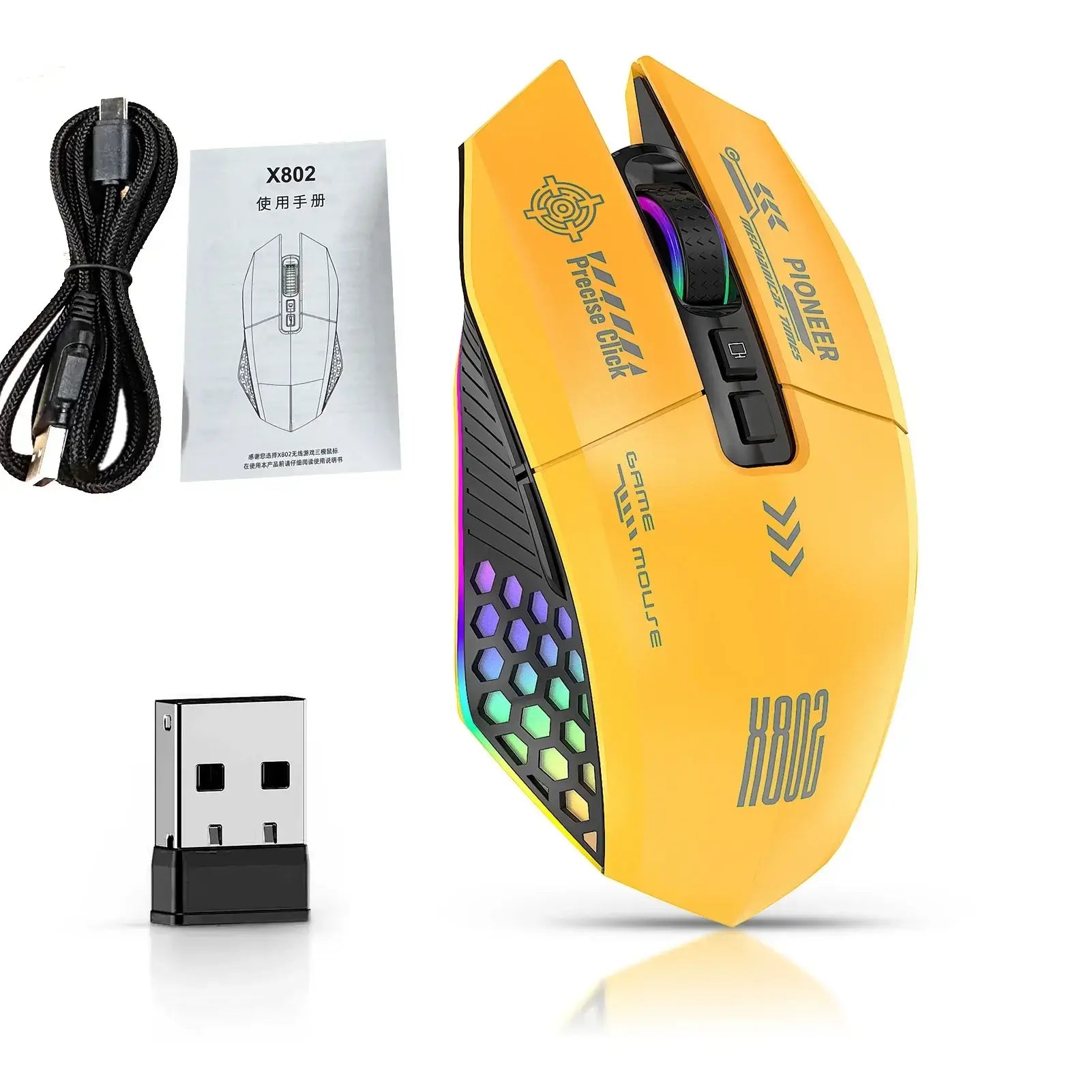 RGB Gaming Mouse – Wired, Bluetooth & 2.4G Wireless, 3-Mode Ergonomic for PC & Laptop - Nevolta