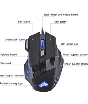Wired Gaming Mouse – 7-Color RGB Backlight, Adjustable 5500 DPI Optical for PC & Desktop - Nevolta