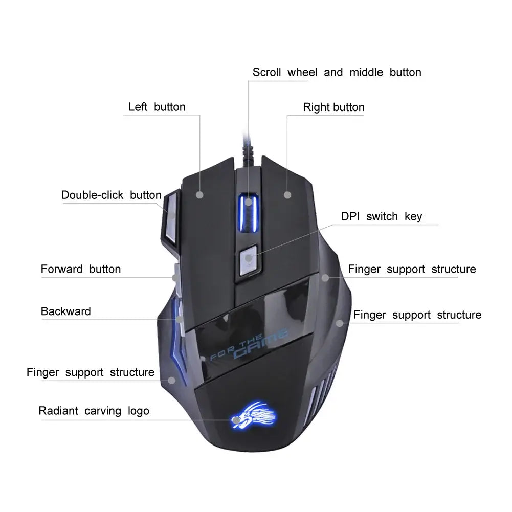 Wired Gaming Mouse – 7-Color RGB Backlight, Adjustable 5500 DPI Optical for PC & Desktop - Nevolta