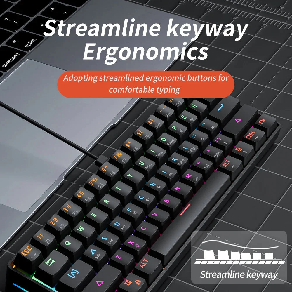 MUCAI MK61 USB Gaming Esports Mechanical Keyboard 61 Key Red Axis Wired Detachable Cable RGB Backlight Hot Swap Nevolta