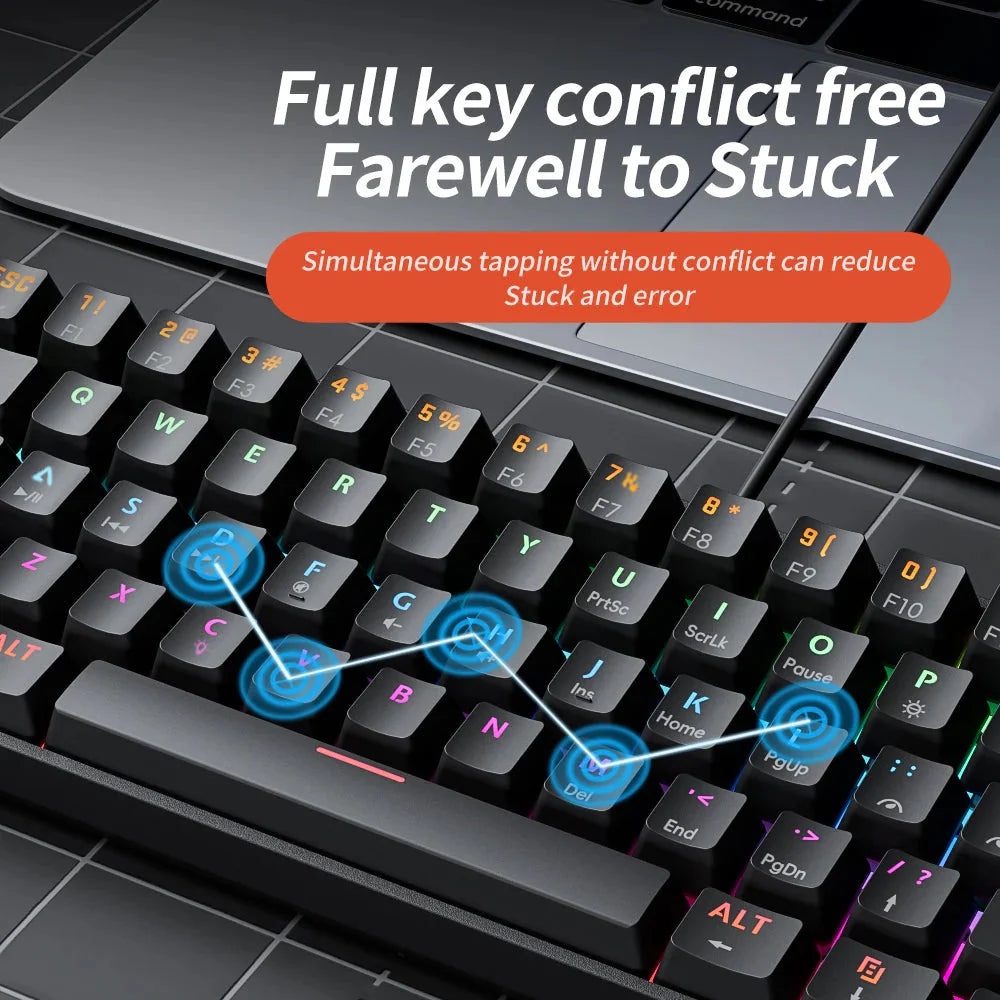 MUCAI MK61 USB Gaming Esports Mechanical Keyboard 61 Key Red Axis Wired Detachable Cable RGB Backlight Hot Swap Nevolta