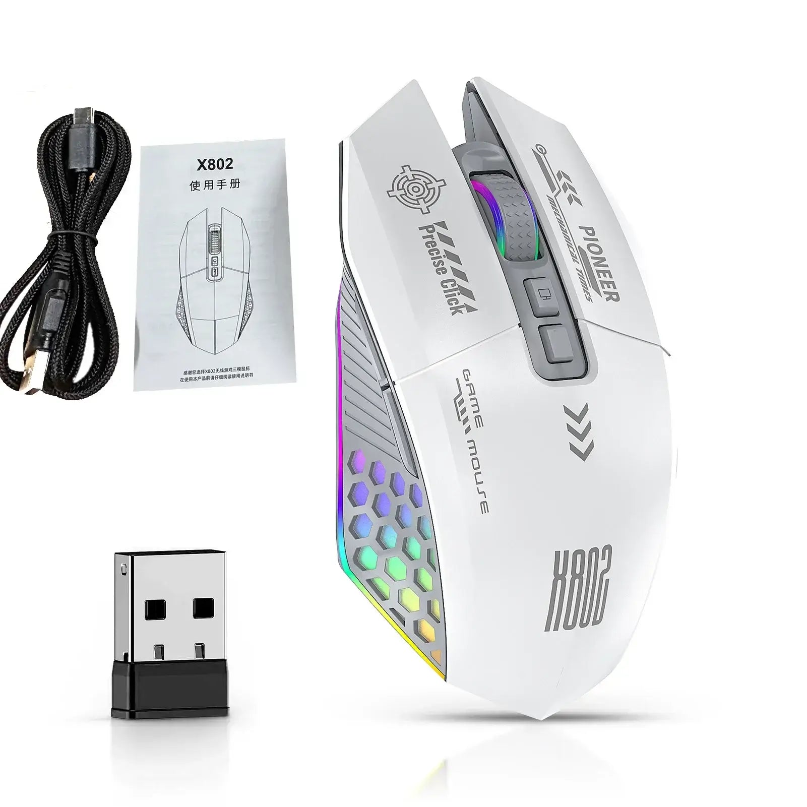 RGB Gaming Mouse – Wired, Bluetooth & 2.4G Wireless, 3-Mode Ergonomic for PC & Laptop - Nevolta