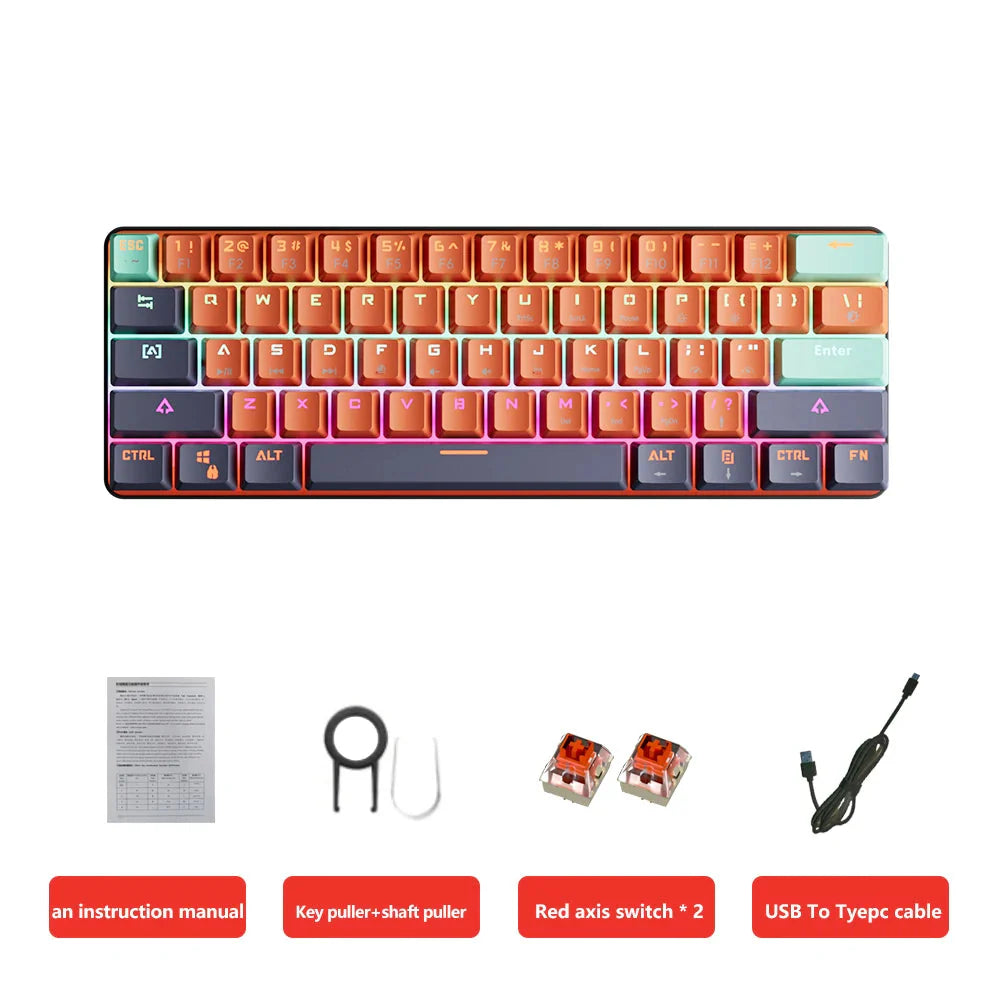 MUCAI MKA610 USB Mini Mechanical Gaming Wired Keyboard Red Switch 61 Key Gamer for Computer PC Laptop Detachable Cable Nevolta