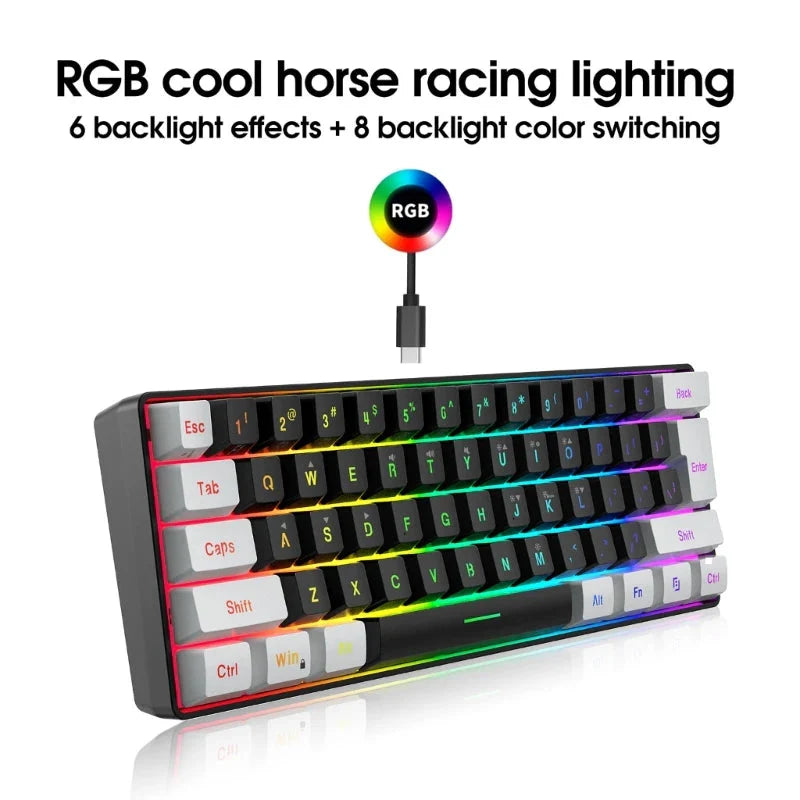 USB Wired Gaming Keyboard 61 Keys Compact Mini Office Keyboard for PC and Desktop Computer Keypad Compound Function Nevolta