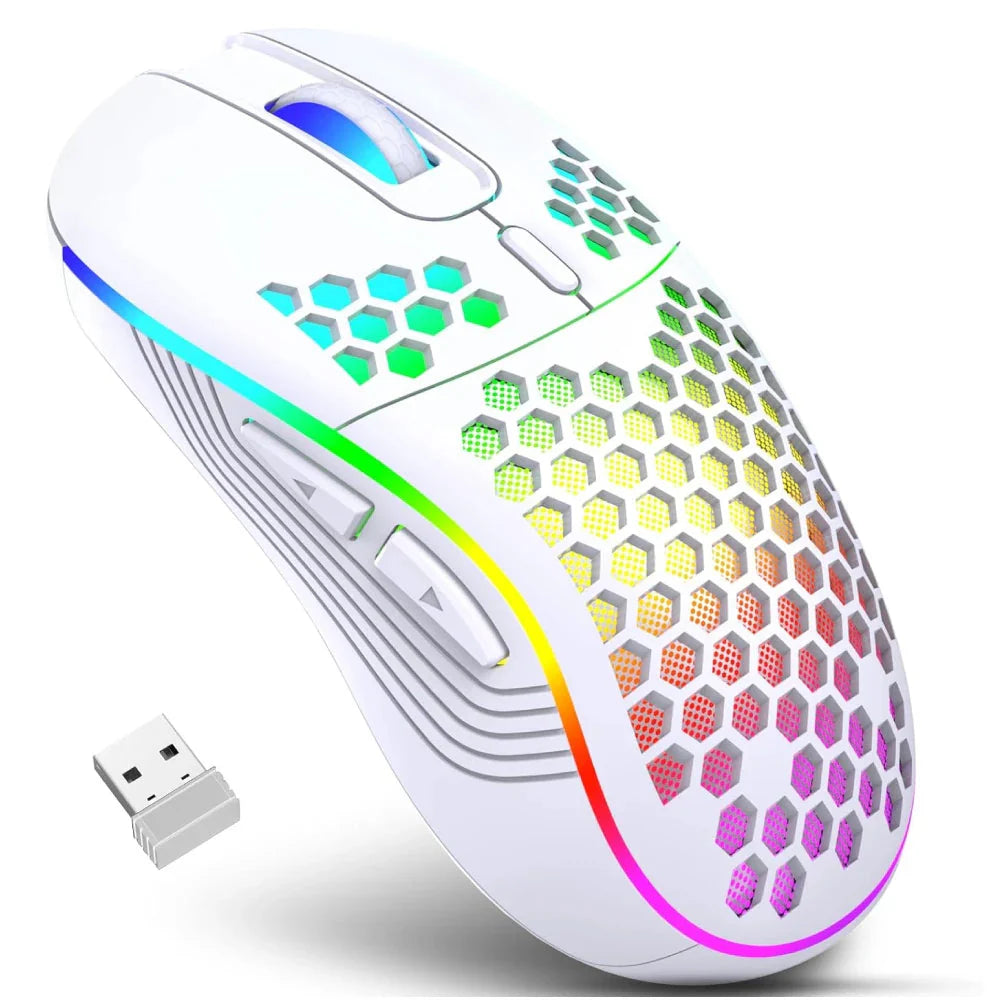 2.4G Wireless RGB Lighting Charging Mouse with Adjustable DPI Ergonomic Honeycomb Design Gaming Mouse for Desktop Laptop Nevolta