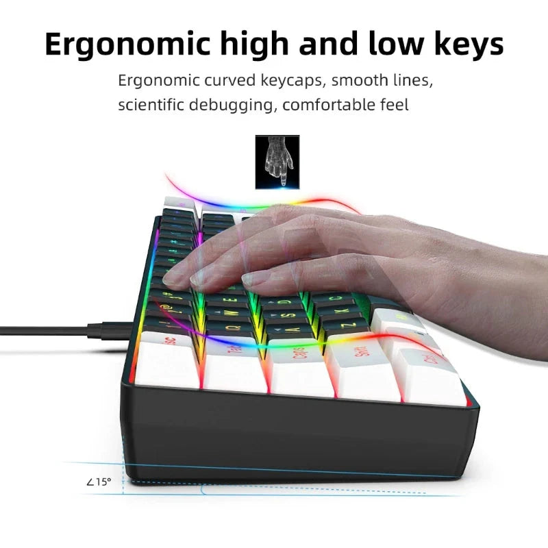 USB Wired Gaming Keyboard 61 Keys Compact Mini Office Keyboard for PC and Desktop Computer Keypad Compound Function Nevolta