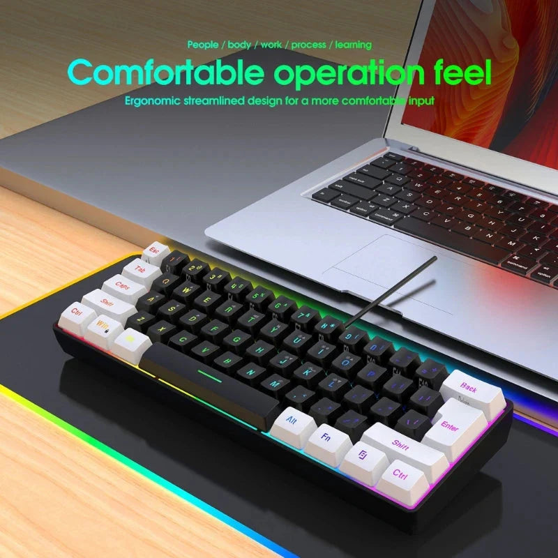 USB Wired Gaming Keyboard 61 Keys Compact Mini Office Keyboard for PC and Desktop Computer Keypad Compound Function Nevolta