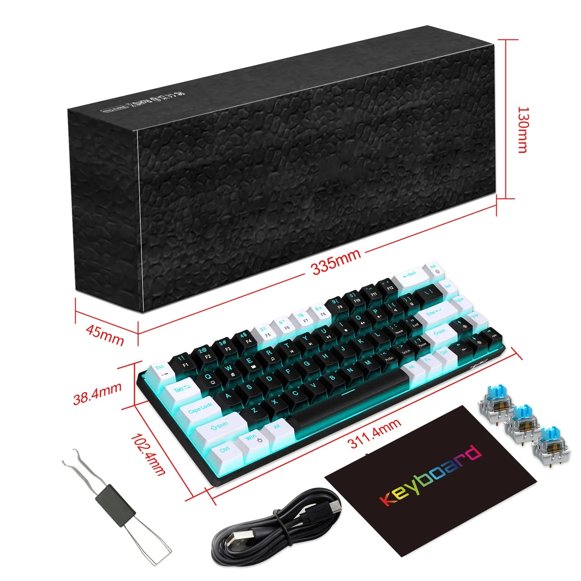68 Keys Mechanical Keyboard Ergonomics RGB Backlit LED Hot Swappable Blue Switch Gaming Keyboard for PC Laptop Office Nevolta