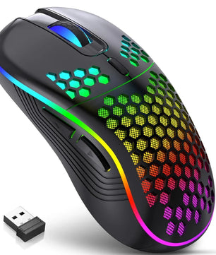 2.4G Wireless RGB Lighting Charging Mouse with Adjustable DPI Ergonomic Honeycomb Design Gaming Mouse for Desktop Laptop Nevolta