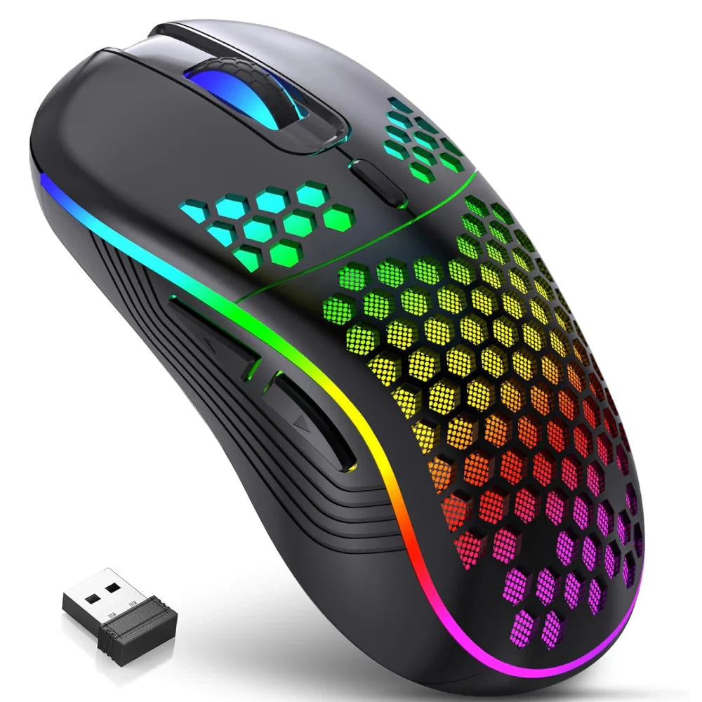 2.4G Wireless RGB Lighting Charging Mouse with Adjustable DPI Ergonomic Honeycomb Design Gaming Mouse for Desktop Laptop Nevolta