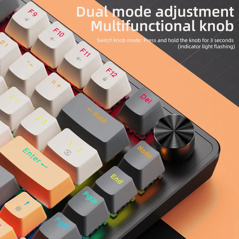 75% Mechanical Keyboard Wired with Media Knob, APAYADO Black Gaming Keyboard,Hot-Swap,ABS Cap Transparent Character Backlighting Nevolta