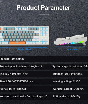 E-YOOSO K620 Mechanical Gaming Keyboard – 87-Key, Blue Switch, Backlit - Nevolta