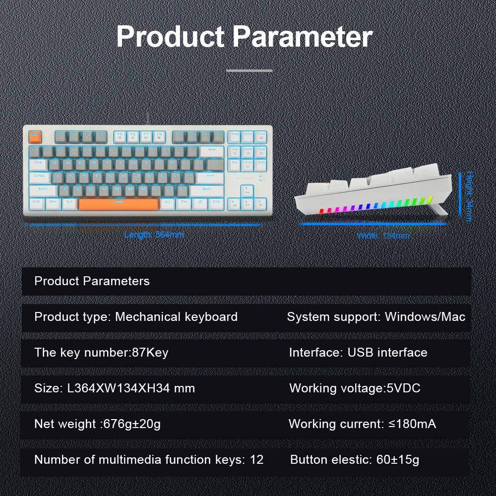 E-YOOSO K620 Mechanical Gaming Keyboard – 87-Key, Blue Switch, Backlit - Nevolta