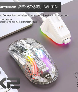 Attack Shark X2 Pro Magnetic Charging  Bluetooth Mouse, Tri-Mode , RGB Lights, Transparent, Battery Indicator, Computer Phone Nevolta