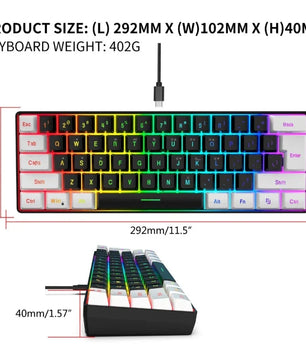 USB Wired Gaming Keyboard 61 Keys Compact Mini Office Keyboard for PC and Desktop Computer Keypad Compound Function Nevolta