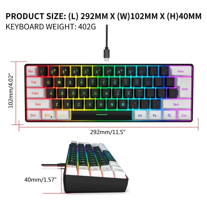 USB Wired Gaming Keyboard 61 Keys Compact Mini Office Keyboard for PC and Desktop Computer Keypad Compound Function Nevolta