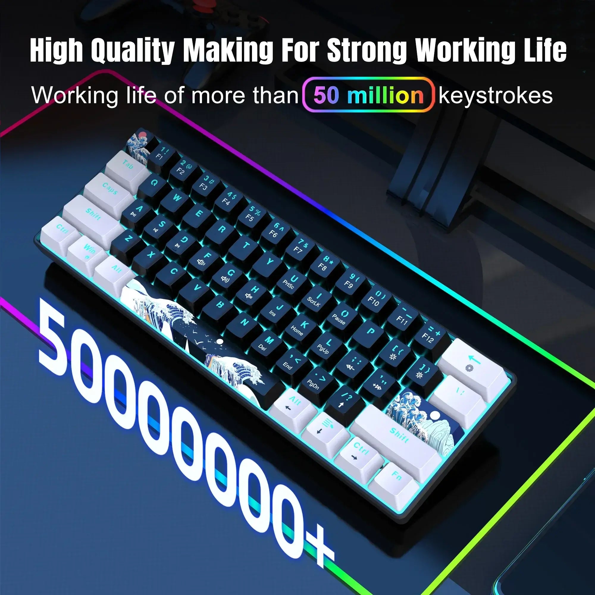 Mechanical Gaming Keyboard – Blue Clacky Switches, Compact Design - Nevolta