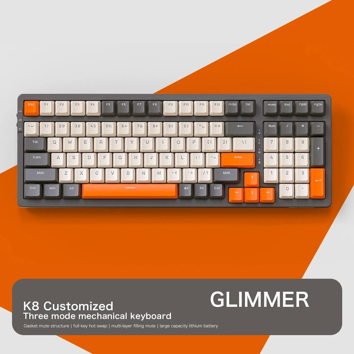 K8 100 Key Wireless Mechanical Keyboard Tri-mode Connection,Full Key Hot Swap,lighting Effects,Gasket Muffler Structure, Laptops Nevolta