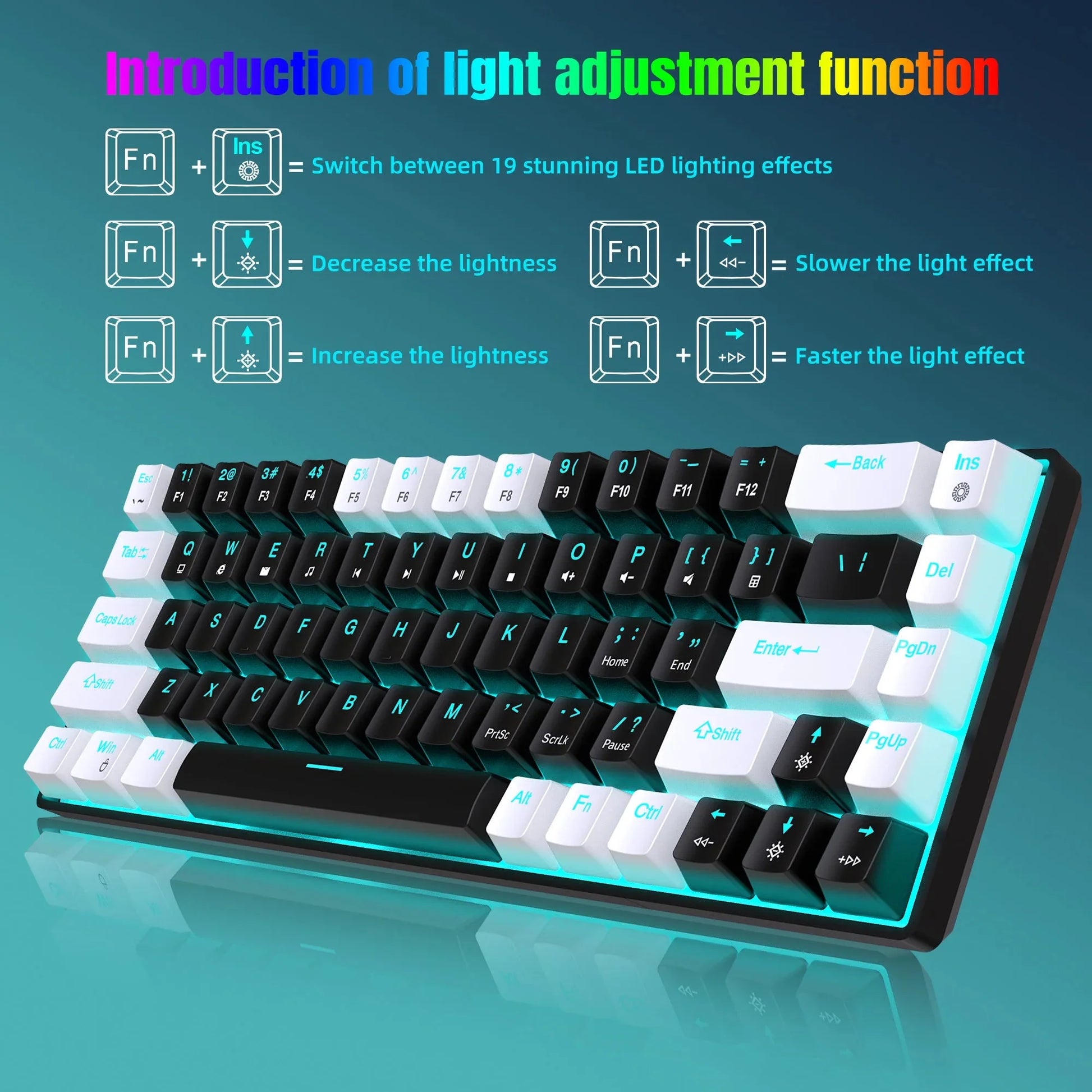 68 Keys Mechanical Keyboard Ergonomics RGB Backlit LED Hot Swappable Blue Switch Gaming Keyboard for PC Laptop Office Nevolta