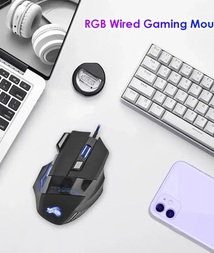 Wired Gaming Mouse – 7-Color RGB Backlight, Adjustable 5500 DPI Optical for PC & Desktop - Nevolta
