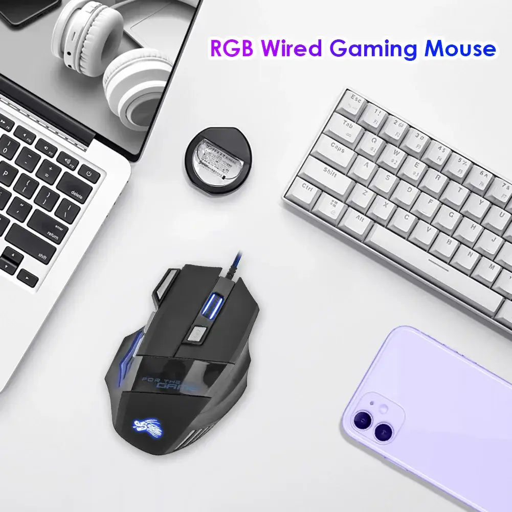 Wired Gaming Mouse – 7-Color RGB Backlight, Adjustable 5500 DPI Optical for PC & Desktop - Nevolta