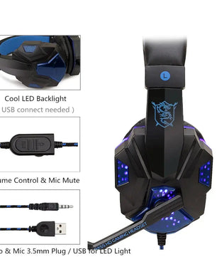 Wired Gaming Headphones With LED Light Noise-cancelling Gamer Headset With Microphone for PC Computer Laptop For PS4 PS5 Xbox Nevolta