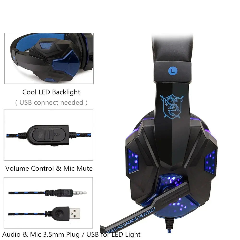 Wired Gaming Headphones With LED Light Noise-cancelling Gamer Headset With Microphone for PC Computer Laptop For PS4 PS5 Xbox Nevolta