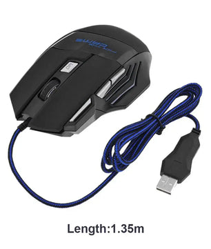 Wired Gaming Mouse – 7-Color RGB Backlight, Adjustable 5500 DPI Optical for PC & Desktop - Nevolta