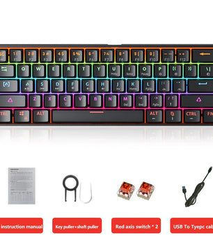 MUCAI MK61 USB Gaming Esports Mechanical Keyboard 61 Key Red Axis Wired Detachable Cable RGB Backlight Hot Swap Nevolta
