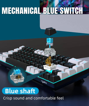 68 Keys Mechanical Keyboard Ergonomics RGB Backlit LED Hot Swappable Blue Switch Gaming Keyboard for PC Laptop Office Nevolta