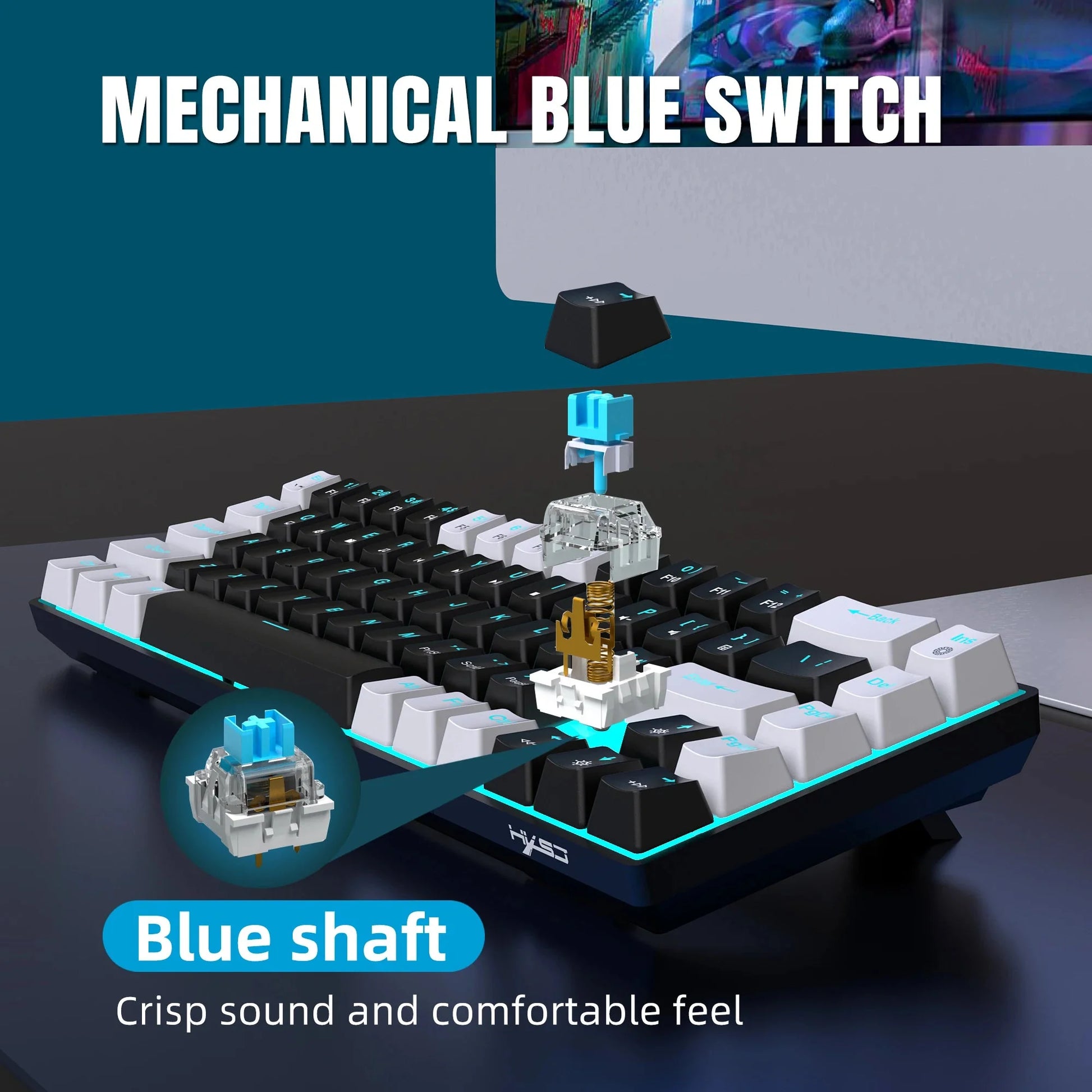 68 Keys Mechanical Keyboard Ergonomics RGB Backlit LED Hot Swappable Blue Switch Gaming Keyboard for PC Laptop Office Nevolta