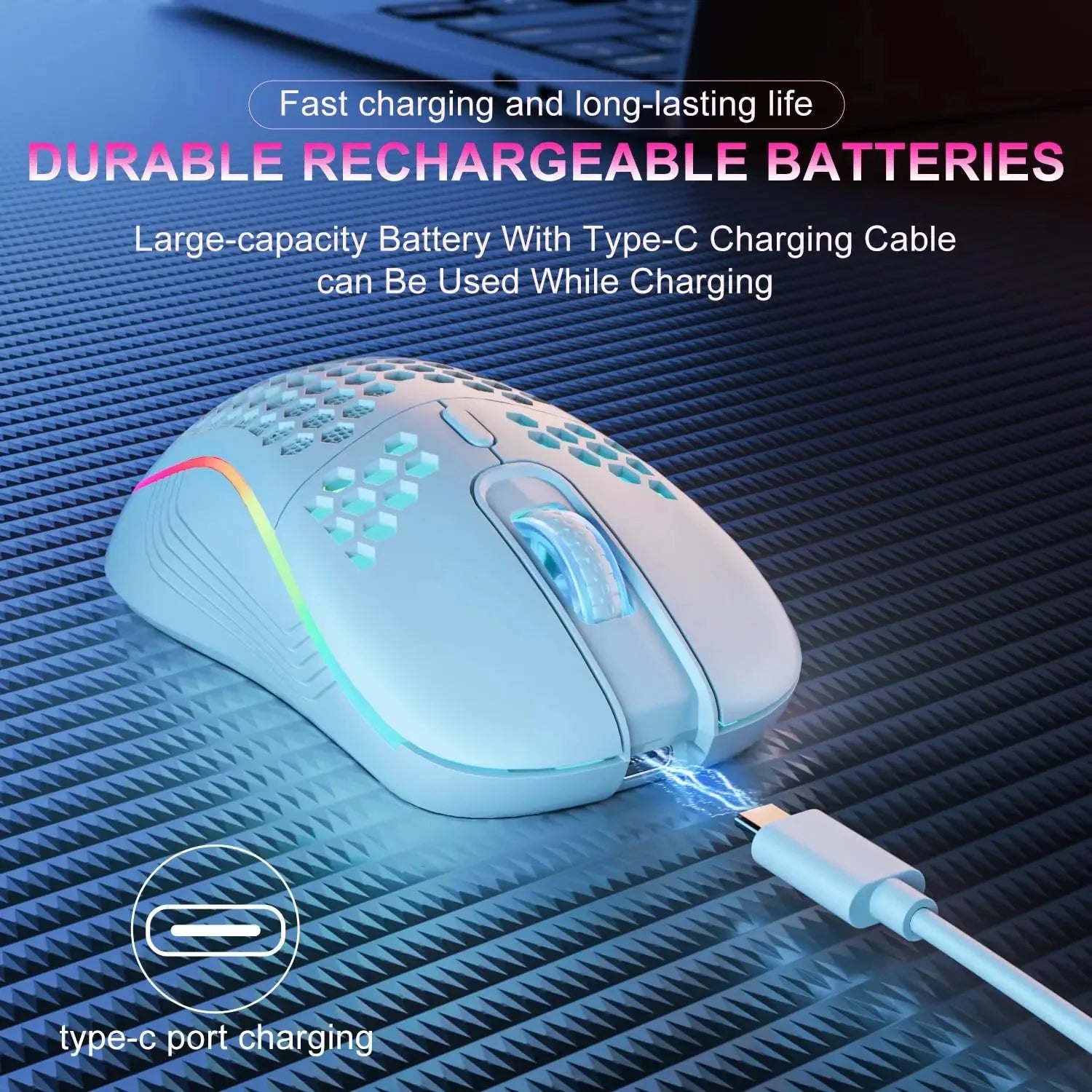 2.4G Wireless RGB Lighting Charging Mouse with Adjustable DPI Ergonomic Honeycomb Design Gaming Mouse for Desktop Laptop Nevolta