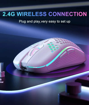 2.4G Wireless RGB Lighting Charging Mouse with Adjustable DPI Ergonomic Honeycomb Design Gaming Mouse for Desktop Laptop Nevolta