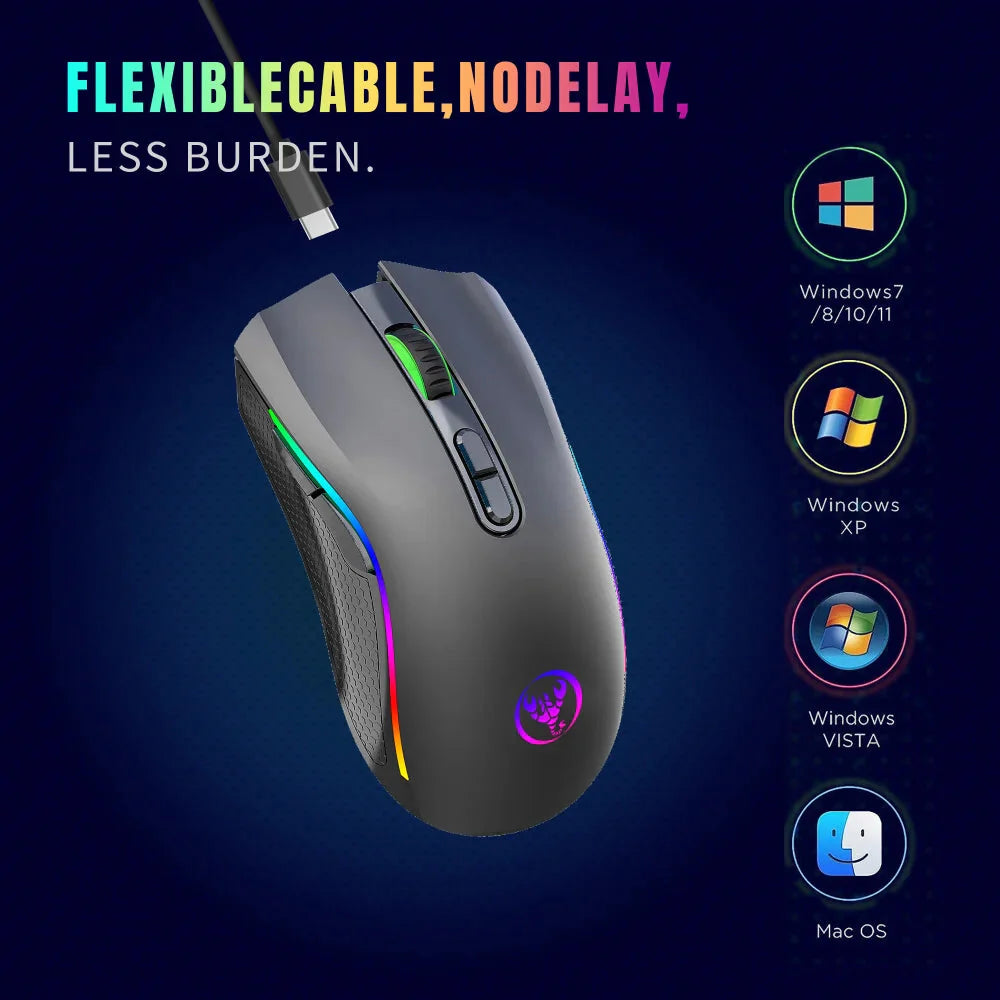 HXSJ T69 ergonomics Portable Cordless 2.4G Rgb Wireless gaming Mouse Laptop Computer Wireless Mouse for game pc Nevolta