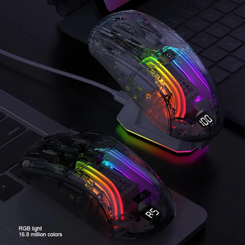 Attack Shark X2 Pro Magnetic Charging  Bluetooth Mouse, Tri-Mode , RGB Lights, Transparent, Battery Indicator, Computer Phone Nevolta