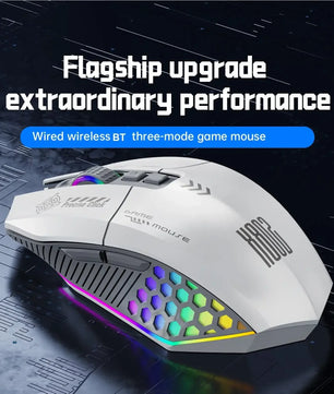 RGB Gaming Mouse – Wired, Bluetooth & 2.4G Wireless, 3-Mode Ergonomic for PC & Laptop - Nevolta