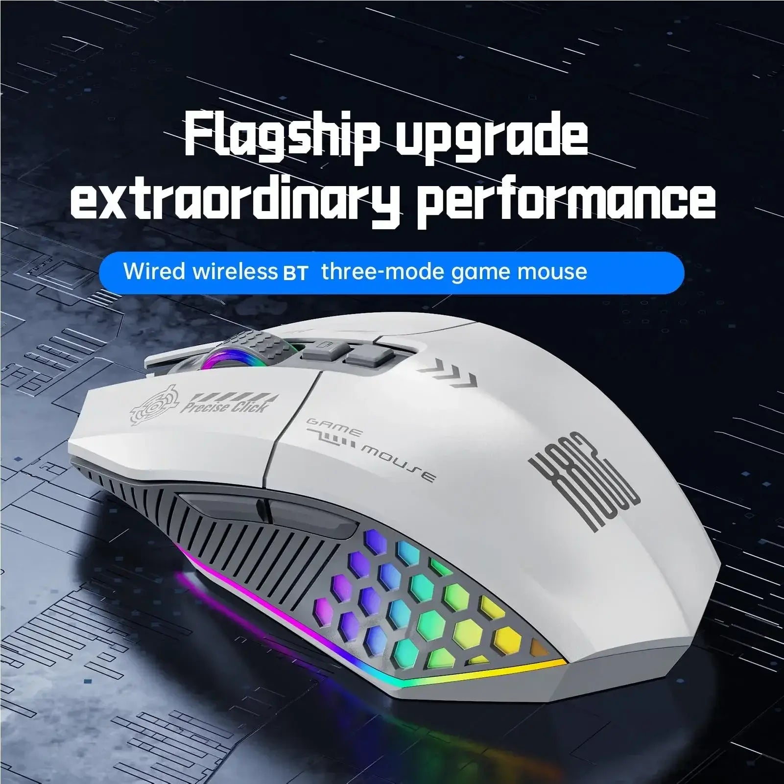 RGB Gaming Mouse – Wired, Bluetooth & 2.4G Wireless, 3-Mode Ergonomic for PC & Laptop - Nevolta