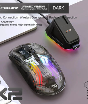 Attack Shark X2 Pro Magnetic Charging  Bluetooth Mouse, Tri-Mode , RGB Lights, Transparent, Battery Indicator, Computer Phone Nevolta