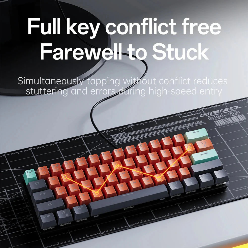 MUCAI MKA610 USB Mini Mechanical Gaming Wired Keyboard Red Switch 61 Key Gamer for Computer PC Laptop Detachable Cable Nevolta
