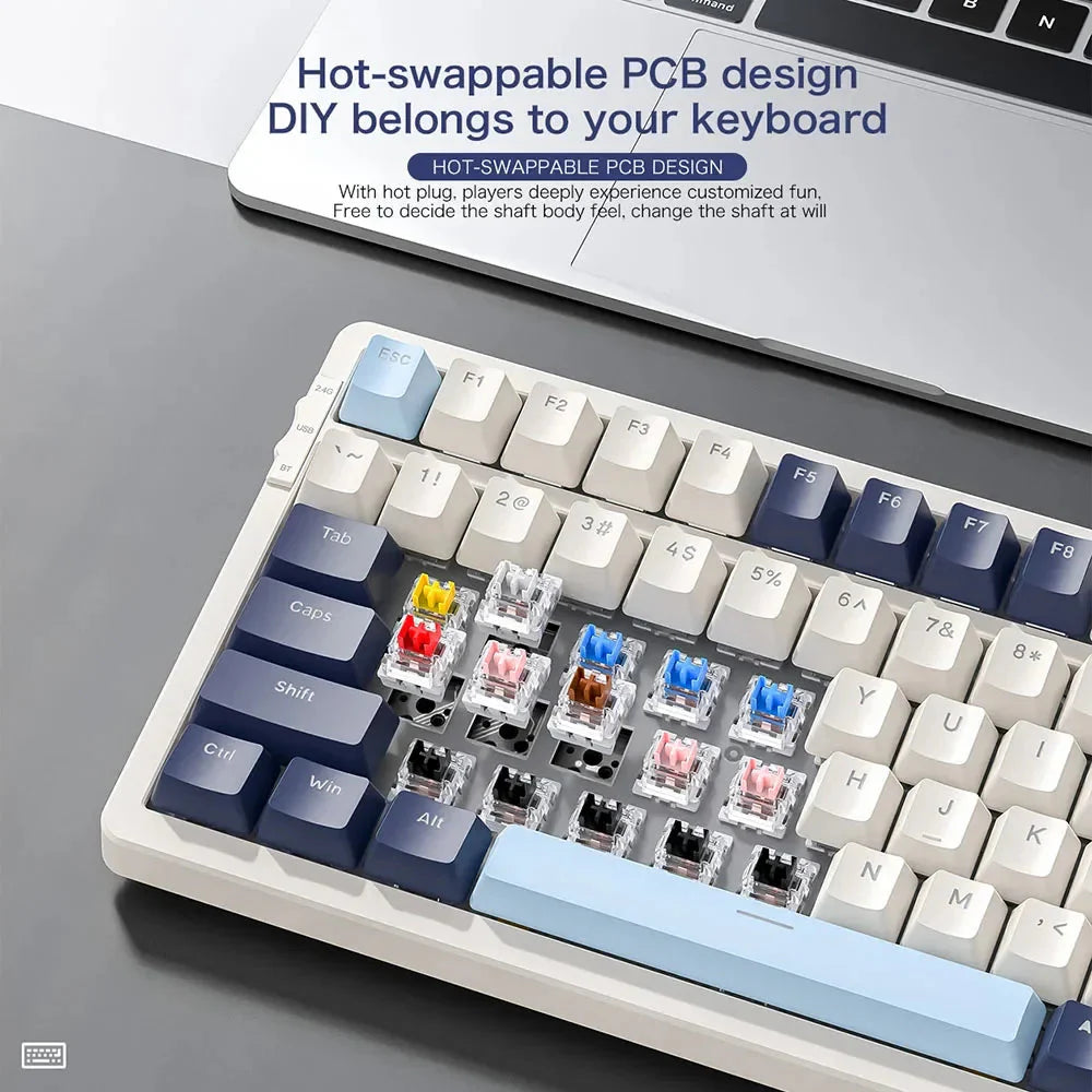 K8 100 Key Wireless Mechanical Keyboard Tri-mode Connection,Full Key Hot Swap,lighting Effects,Gasket Muffler Structure, Laptops Nevolta