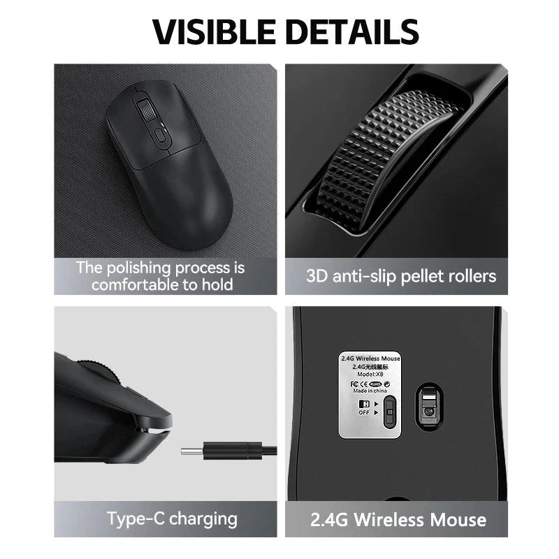 Warvank X8 Wireless Gaming Mouse 500mAh TYPE-C Rechargeable Office Mouse Suitable for Laptop Desktop Computers Nevolta