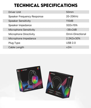 FANTECH AURORA 7.1 HG29 Wired Headset 7.1 Virtual Surround Sound and Sotf RGB 50MM Drivers Headphones with Microphone for PC Nevolta