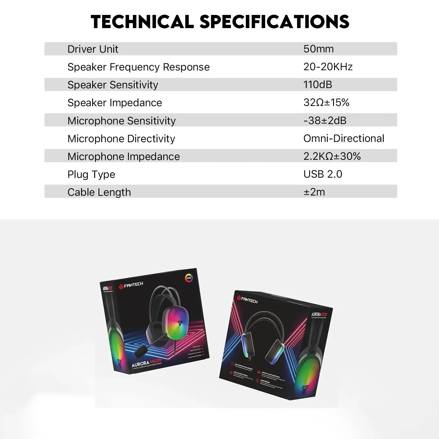 FANTECH AURORA 7.1 HG29 Wired Headset 7.1 Virtual Surround Sound and Sotf RGB 50MM Drivers Headphones with Microphone for PC Nevolta